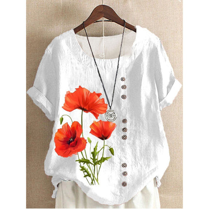 Floral Button Short-sleeved T-shirt