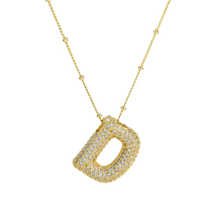 Brass Zircon Balloon Letter Pendant Necklace for Women
