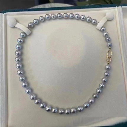 8-9MM Baroque Silver Blue Gray Sea Pearls Necklace