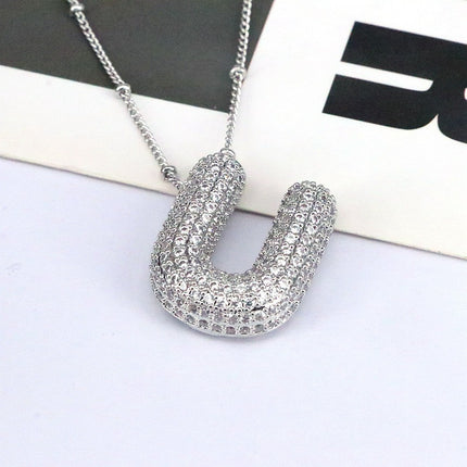 Brass Zircon Balloon Letter Pendant Necklace for Women