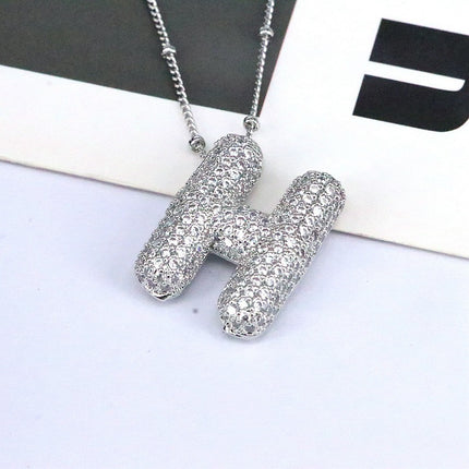 Brass Zircon Balloon Letter Pendant Necklace for Women