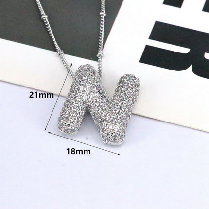 Brass Zircon Balloon Letter Pendant Necklace for Women