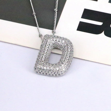 Brass Zircon Balloon Letter Pendant Necklace for Women