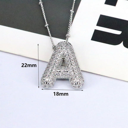 Brass Zircon Balloon Letter Pendant Necklace for Women