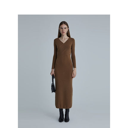 Women's Wool V-neck Slim Knit Dress