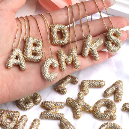 Brass Zircon Balloon Letter Pendant Necklace for Women