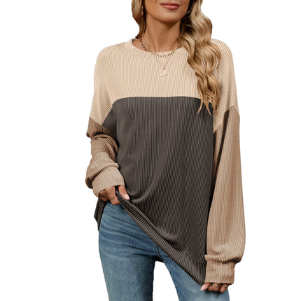 Fashion Contrast-color Round Neck Long Sleeve T-shirt