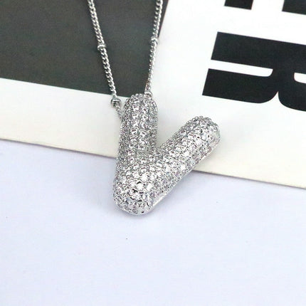 Brass Zircon Balloon Letter Pendant Necklace for Women