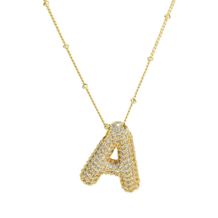 Brass Zircon Balloon Letter Pendant Necklace for Women