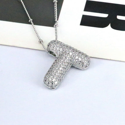 Brass Zircon Balloon Letter Pendant Necklace for Women