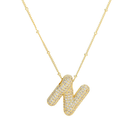 Brass Zircon Balloon Letter Pendant Necklace for Women