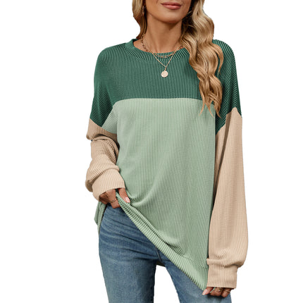 Fashion Contrast-color Round Neck Long Sleeve T-shirt