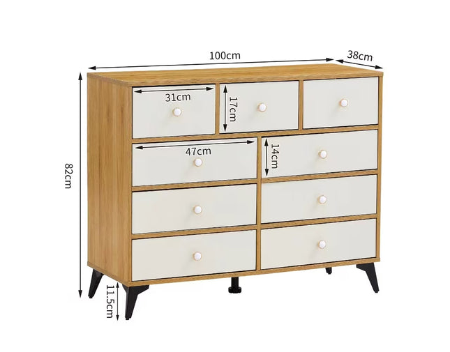 9-Drawer MDF Cabinet Dresser, Wood Colour