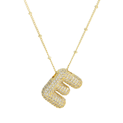 Brass Zircon Balloon Letter Pendant Necklace for Women