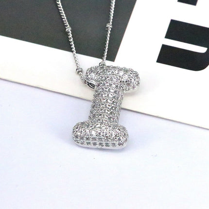Brass Zircon Balloon Letter Pendant Necklace for Women