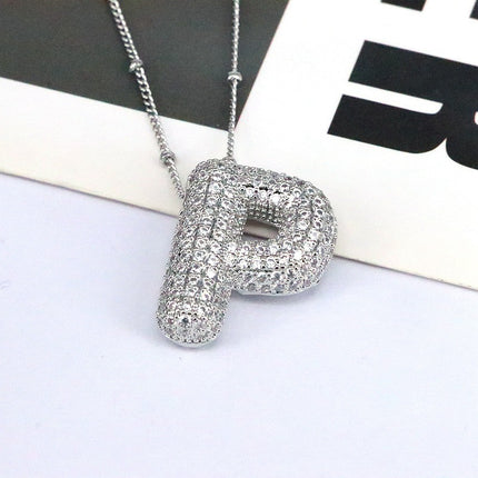Brass Zircon Balloon Letter Pendant Necklace for Women
