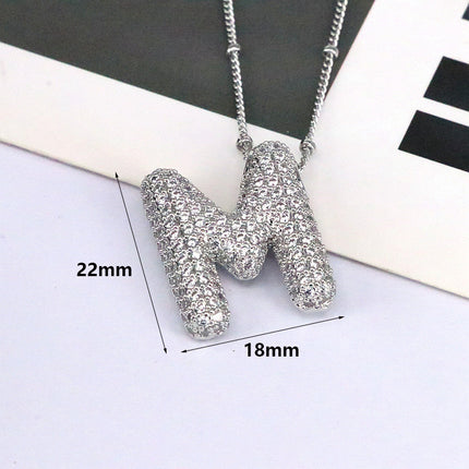 Brass Zircon Balloon Letter Pendant Necklace for Women
