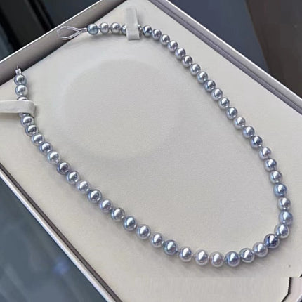 8-9MM Baroque Silver Blue Gray Sea Pearls Necklace