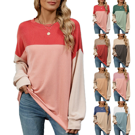 Fashion Contrast-color Round Neck Long Sleeve T-shirt