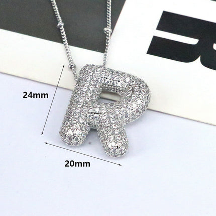 Brass Zircon Balloon Letter Pendant Necklace for Women