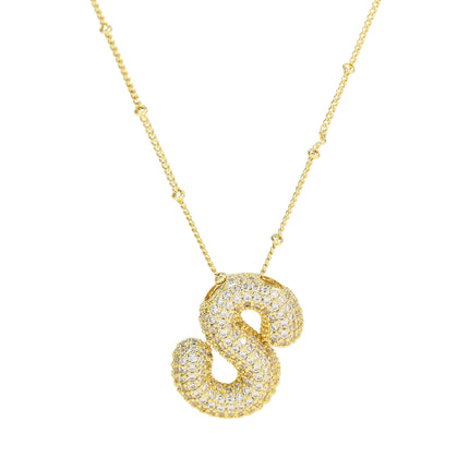 Brass Zircon Balloon Letter Pendant Necklace for Women