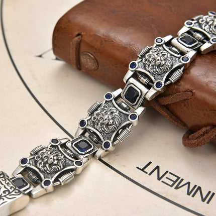 STERLING SILVER LION ZIRCON BRACELET FOR MEN