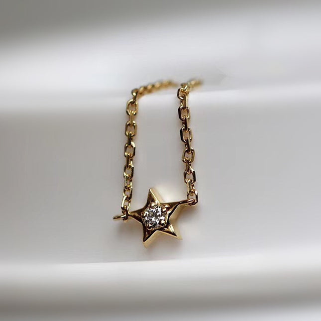 18K Gold Diamond Star Chain Ring