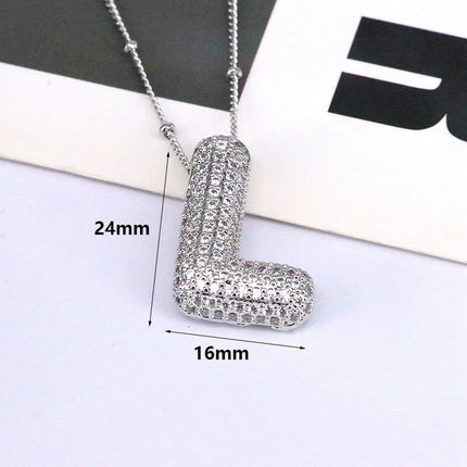 Brass Zircon Balloon Letter Pendant Necklace for Women