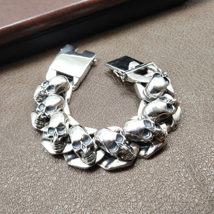 Silver Feather Skull Bracelet