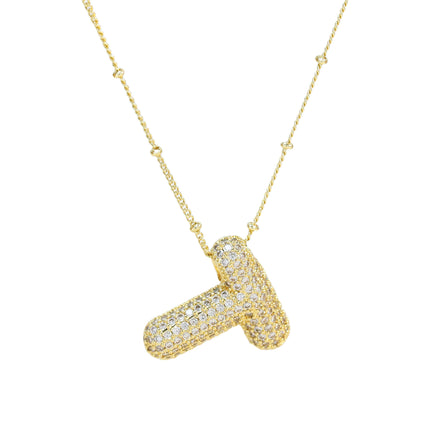 Brass Zircon Balloon Letter Pendant Necklace for Women