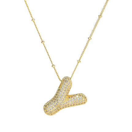 Brass Zircon Balloon Letter Pendant Necklace for Women
