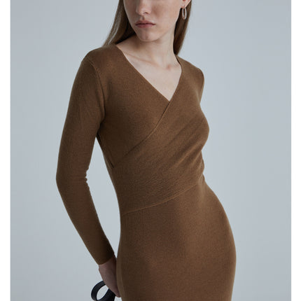 Women's Wool V-neck Slim Knit Dress