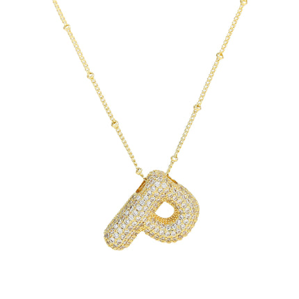 Brass Zircon Balloon Letter Pendant Necklace for Women